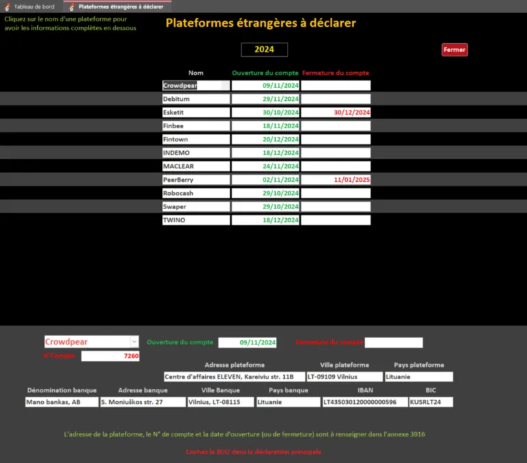 Plateformes à déclarer