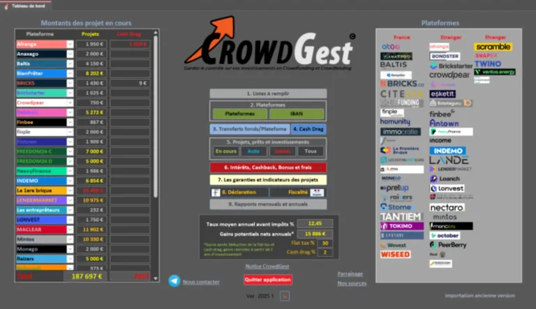 Menu principale avec synthèse